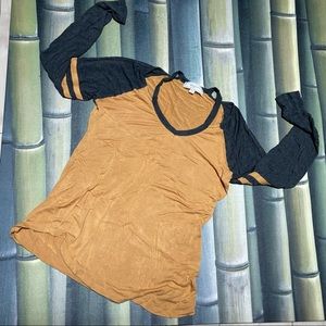 Baseball T-Shirt Long Sleeve Mustard Yellow/Gray  Size Medium